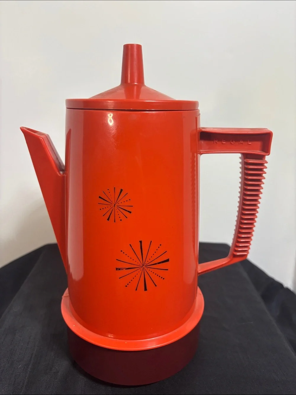 Vintage Regal Poly Perk Orange Atomic Starburst Percolator Coffee Pot MCM